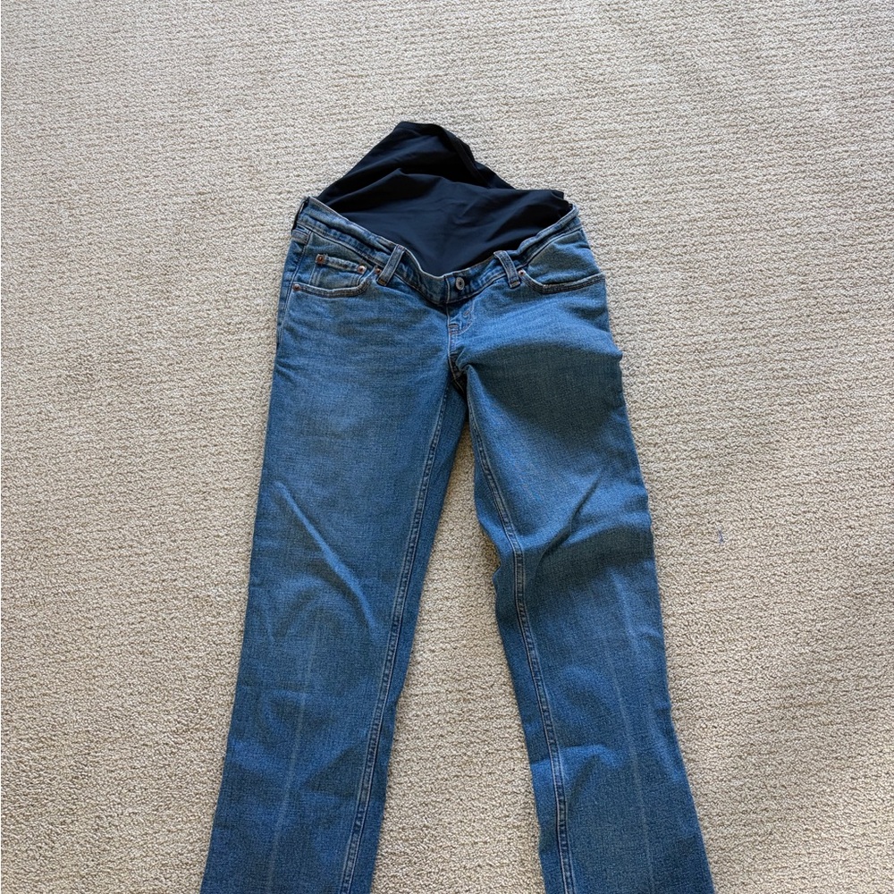 Abercrombie & Fitch Blue Denim Straight-Leg Maternity Jeans with Black Panel